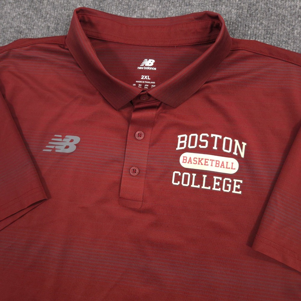 New Balance Boston College Eagles Basketball Polo Shirt Mens 2XL Maroon Striped